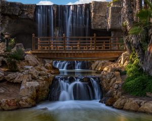 Preview wallpaper waterfalls, bridge, stones, nature