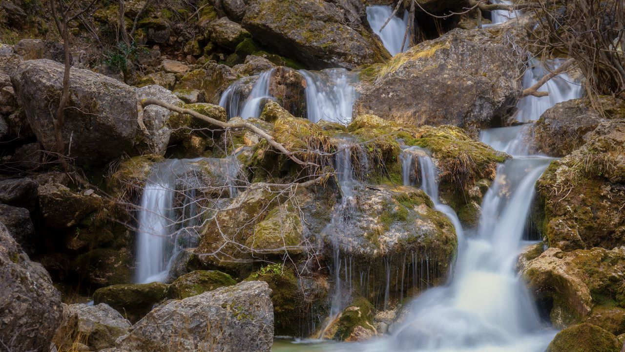 Wallpaper waterfalls, cascades, long exposure, stones, nature