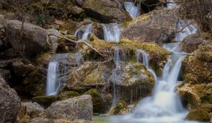 Preview wallpaper waterfalls, cascades, long exposure, stones, nature