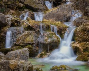 Preview wallpaper waterfalls, cascades, long exposure, stones, nature
