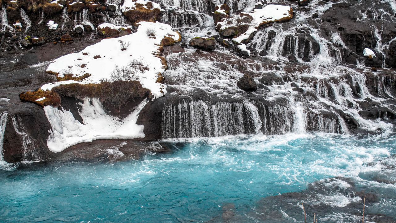 Wallpaper waterfalls, cascades, snow, winter, landscape, nature