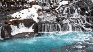 Preview wallpaper waterfalls, cascades, snow, winter, landscape, nature