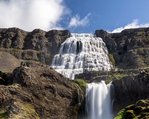 Preview wallpaper waterfalls, cliff, mountains, rocks, stones, landscape