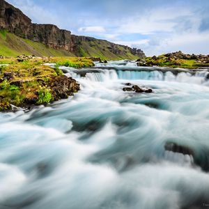 Preview wallpaper waterfalls, river, hills, nature