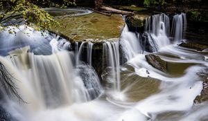 Preview wallpaper waterfalls, stone, splashes, nature, long exposure