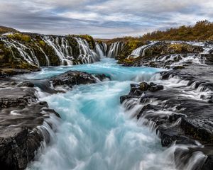 Preview wallpaper waterfalls, stones, rocks, landscape, nature