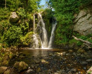 Preview wallpaper waterfalls, stones, water, nature, trees