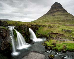 Preview wallpaper waterfalls, water, grass, landscape