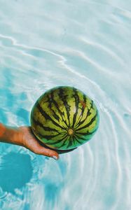 Preview wallpaper watermelon, fruit, hand, water, glare
