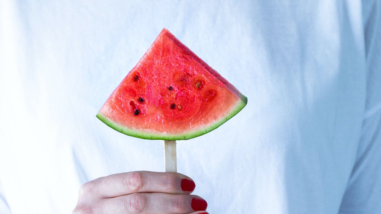 Wallpaper watermelon, fruit, hand, girl