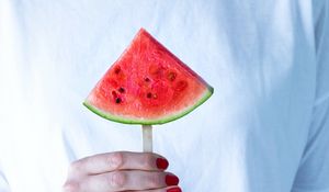 Preview wallpaper watermelon, fruit, hand, girl