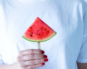 Preview wallpaper watermelon, fruit, hand, girl