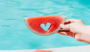 Preview wallpaper watermelon, fruit, heart, hand, dish