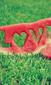 Preview wallpaper water-melon, inscription, love, word, lawn, grass