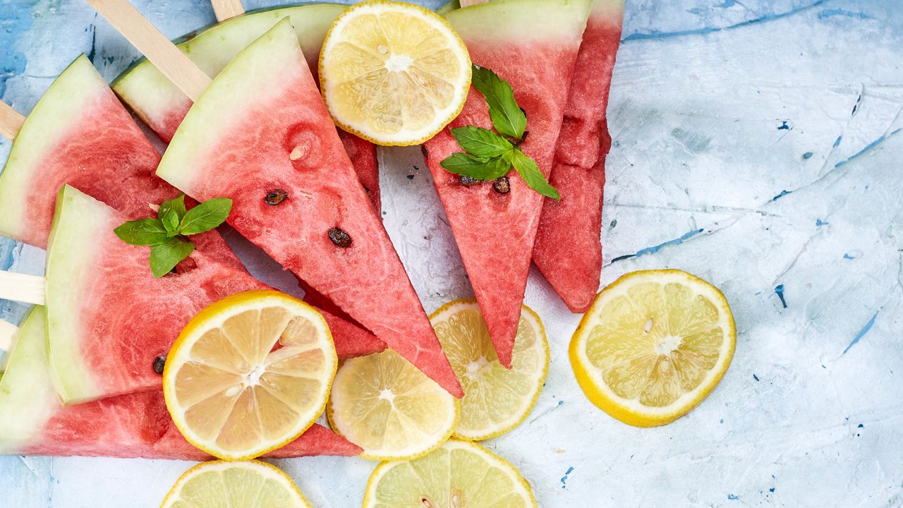 Wallpaper watermelon, lemon, wedges, fruit, citrus