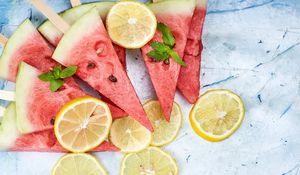 Preview wallpaper watermelon, lemon, wedges, fruit, citrus