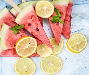 Preview wallpaper watermelon, lemon, wedges, fruit, citrus