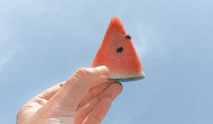 Preview wallpaper watermelon, slice, hand, sky, summer