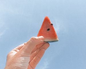 Preview wallpaper watermelon, slice, hand, sky, summer