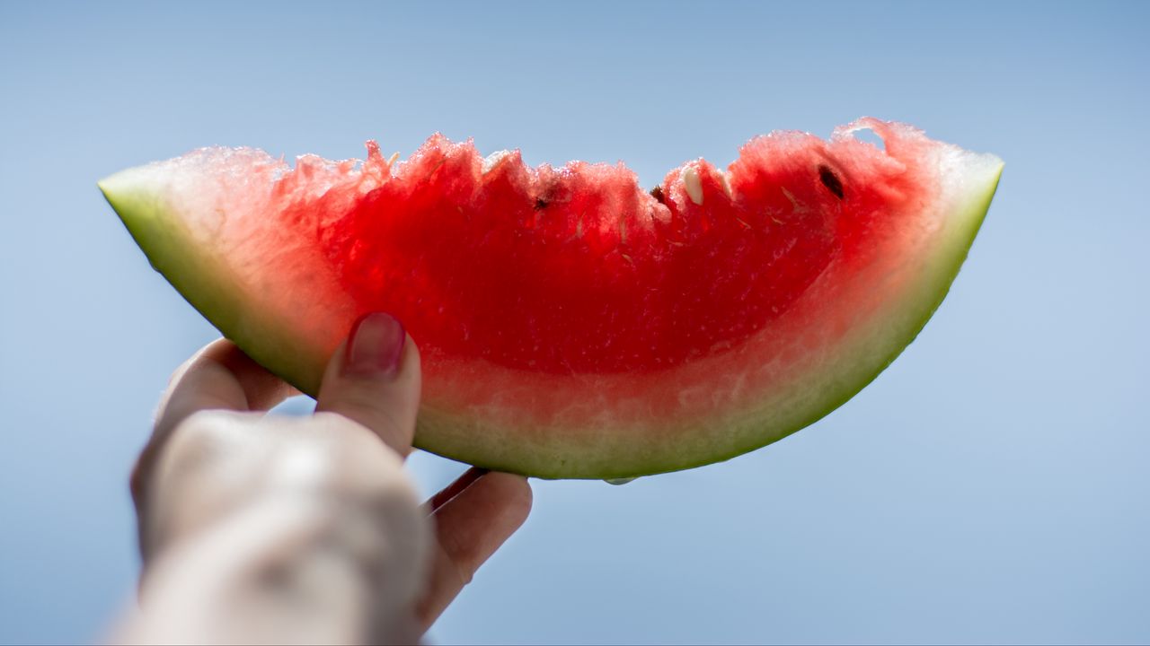 Wallpaper watermelon, slice, hand, summer