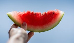 Preview wallpaper watermelon, slice, hand, summer