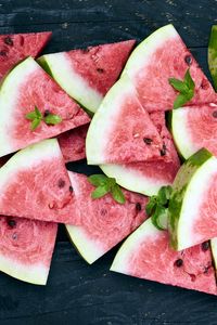 Preview wallpaper watermelon, slices, mint, red, ripe