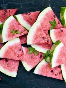 Preview wallpaper watermelon, slices, mint, red, ripe