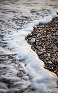 Preview wallpaper wave, foam, pebbles, beach, sea