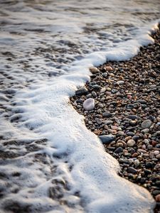Preview wallpaper wave, foam, pebbles, beach, sea