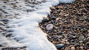 Preview wallpaper wave, foam, pebbles, beach, sea