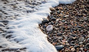 Preview wallpaper wave, foam, pebbles, beach, sea