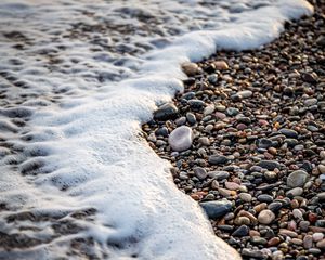 Preview wallpaper wave, foam, pebbles, beach, sea