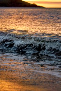 Preview wallpaper wave, sea, glare, sunset