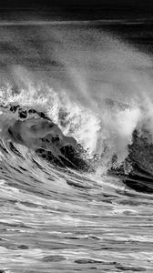 Preview wallpaper wave, splashes, sea, ocean, bw