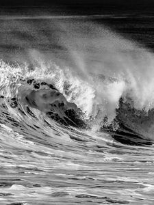 Preview wallpaper wave, splashes, sea, ocean, bw