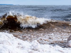 Preview wallpaper wave, splashes, sea, snow, ice