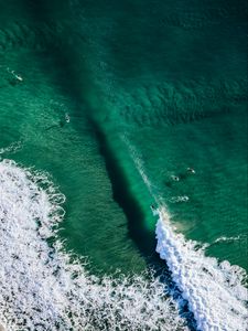 Preview wallpaper wave, surfers, aerial view, water, ocean