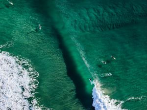 Preview wallpaper wave, surfers, aerial view, water, ocean