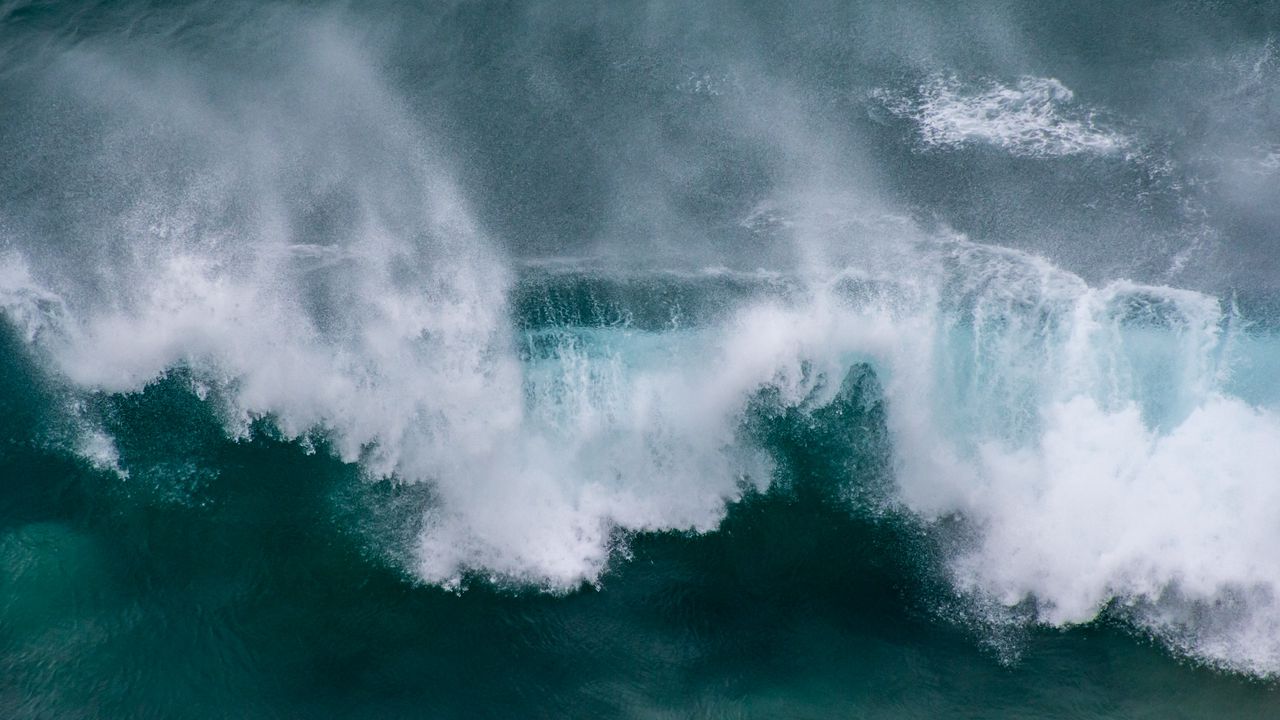 Wallpaper waves, aerial view, sea, foam, water