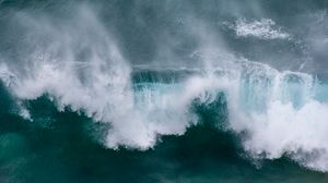 Preview wallpaper waves, aerial view, sea, foam, water
