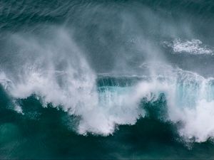 Preview wallpaper waves, aerial view, sea, foam, water