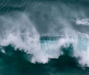 Preview wallpaper waves, aerial view, sea, foam, water