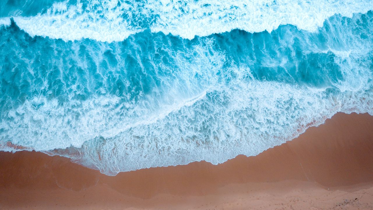 Wallpaper waves, beach, aerial view, water, sand