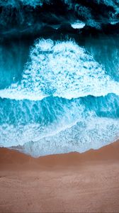 Preview wallpaper waves, beach, aerial view, water, sand