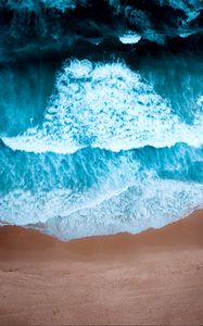 Preview wallpaper waves, beach, aerial view, water, sand