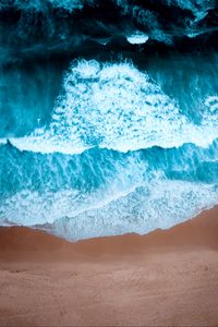 Preview wallpaper waves, beach, aerial view, water, sand