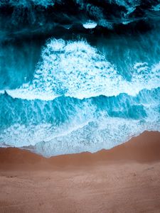 Preview wallpaper waves, beach, aerial view, water, sand