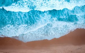 Preview wallpaper waves, beach, aerial view, water, sand