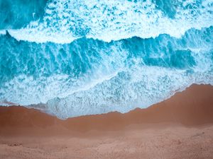 Preview wallpaper waves, beach, aerial view, water, sand