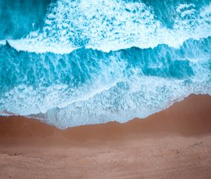 Preview wallpaper waves, beach, aerial view, water, sand